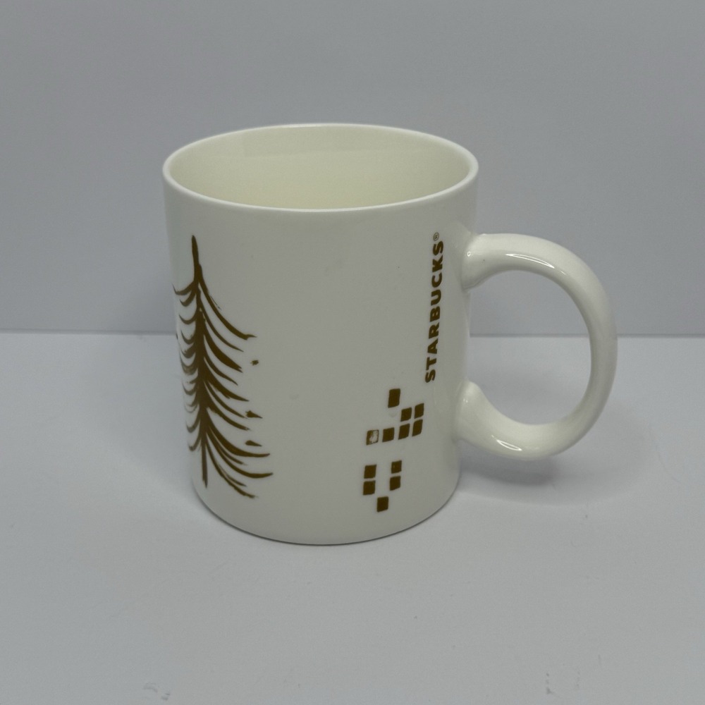 Starbucks 2014 Gold Christmas‎ Tree Geometric Pattern Holiday Mug 12 oz